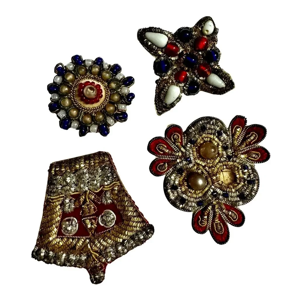 Set of 4 Antique Costume Pearl and beaded Applique Patches